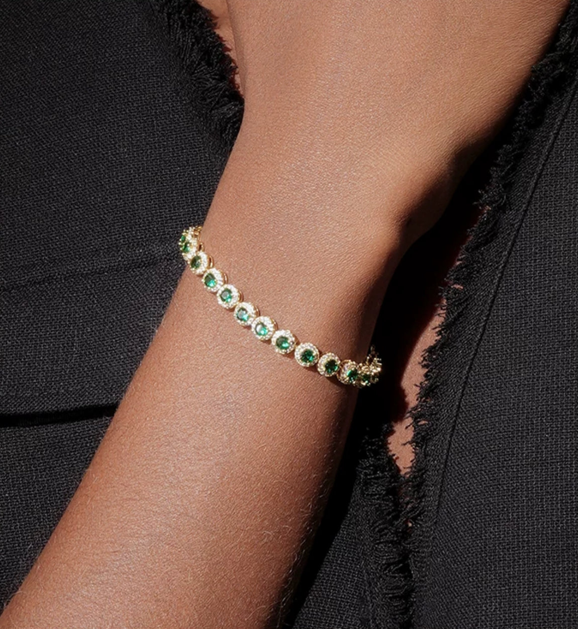 Vintage Gold Green Gem Tennis Bracelet