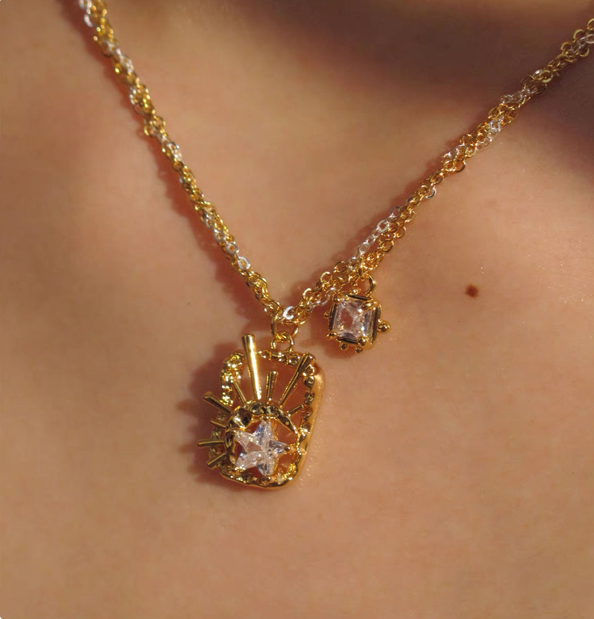 Golden Square Charm Necklace